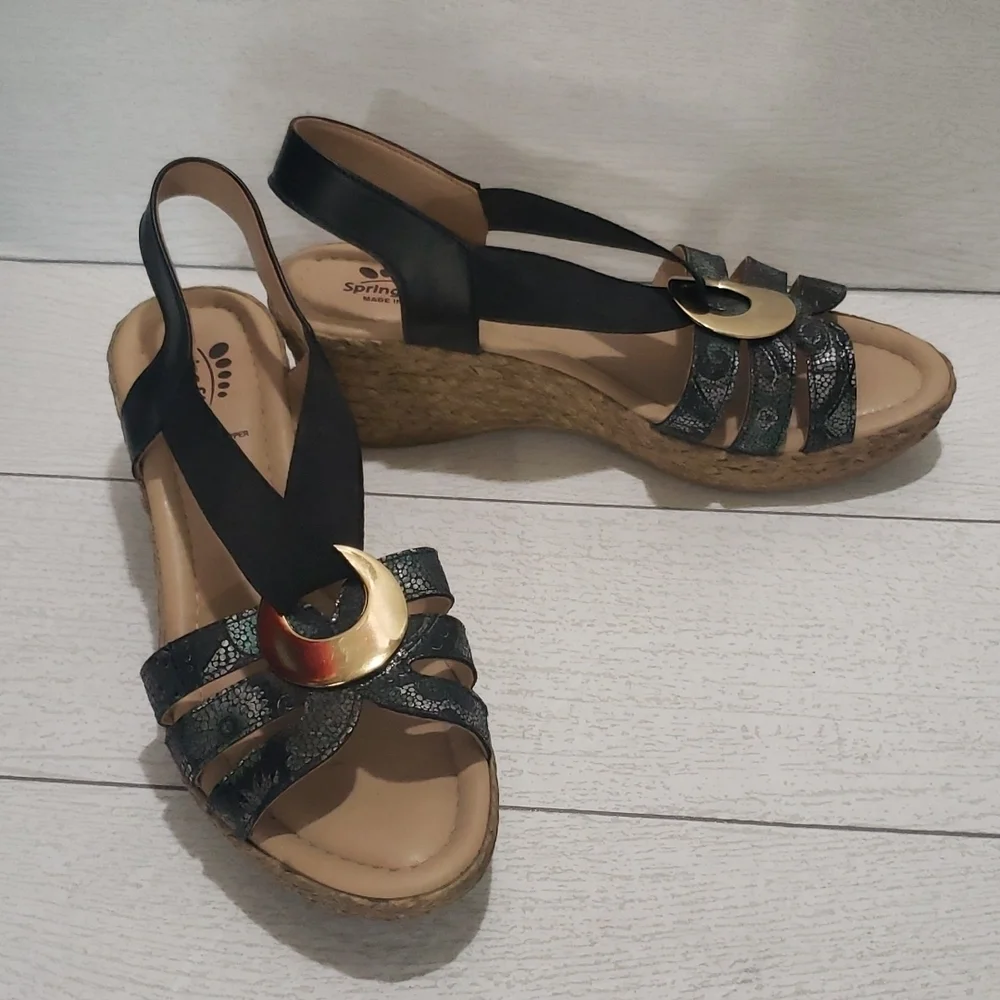 Spring Steps 38 sling back open toe wedges espadrilles